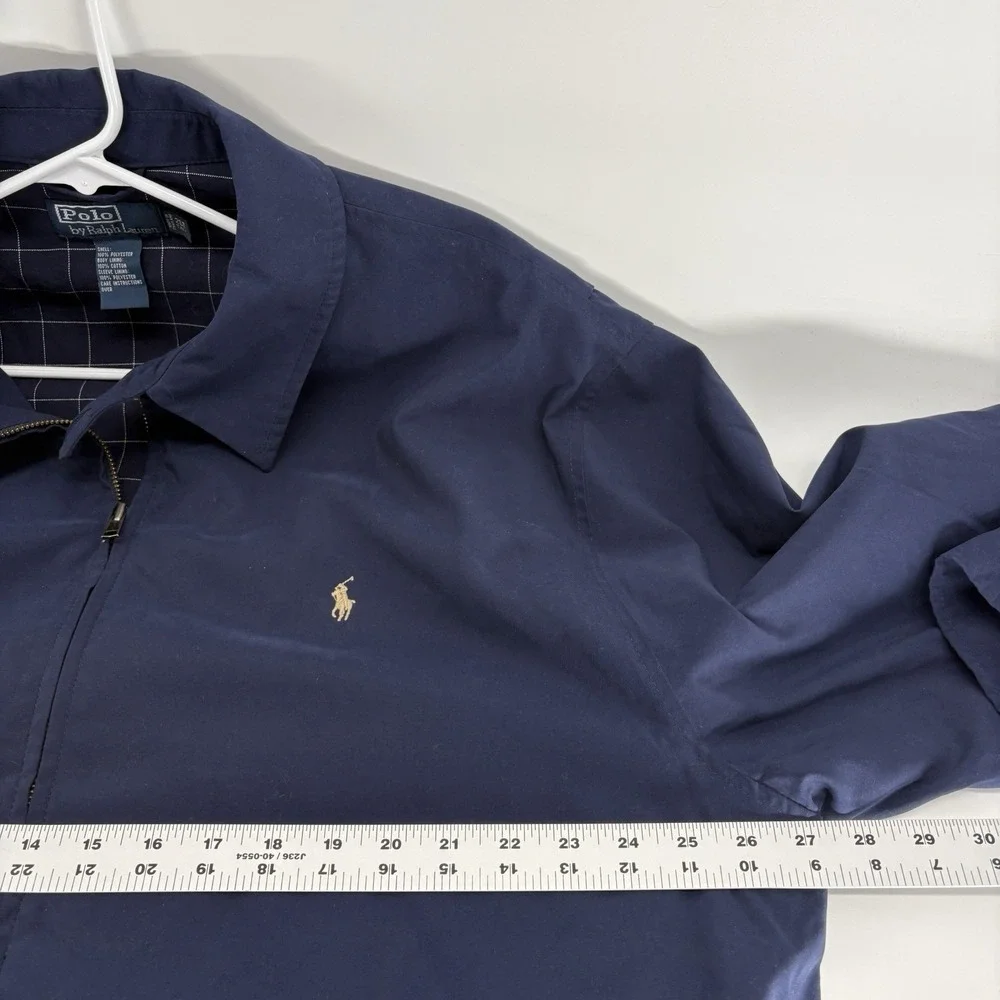 Vintage Polo Ralph Lauren Blue Harrington Jacket Grid Lined Full Zip Men 2LT